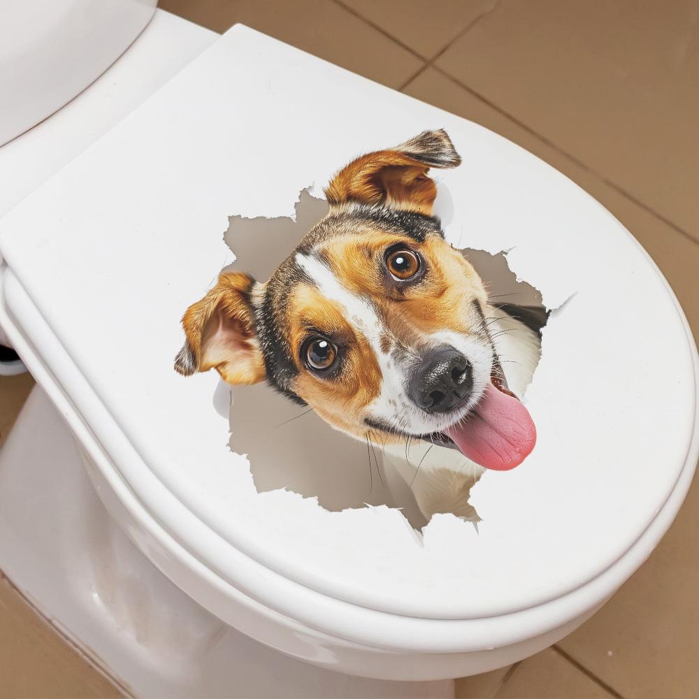 Playful Peek-a-Boo Puppy Toilet and Wall Sticker Set Waterproof Self-Adhesive Removable Decal for Bathroom WC Decoration