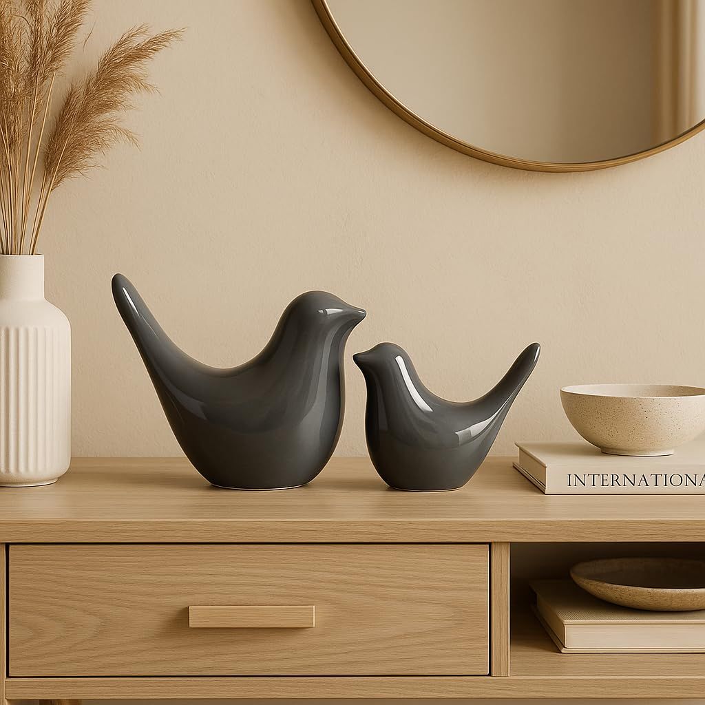 

Креативные серые глянцевые керамические фигурки птиц, аксессуары для украшения дома, вечеринка (Упаковка из 2 шт.)