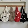 Retro Polyester Strick-Tragetasche für Damen Gewebte Schulter-Handtasche mit Schleife