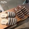 Retro plaid home cotton drag women's winter simple and light non-slip bedroom couple striped slippers men