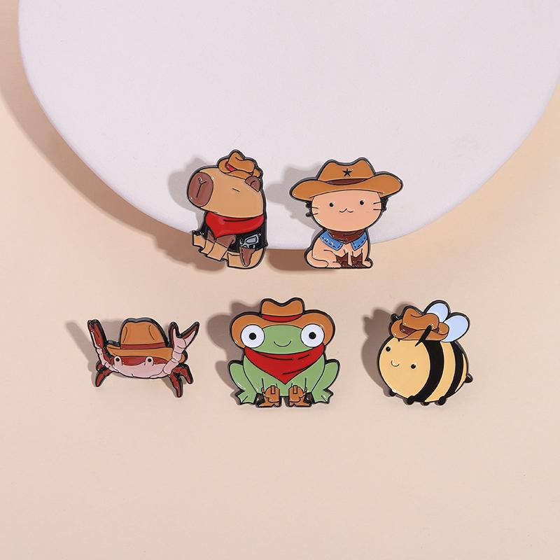 Cool Cowboy Hat Duck Capybara Frog Cat Enamel Pins Cartoon Animal Brooches Lapel Backpack Badge Funny Jewelry Gifts For Friends