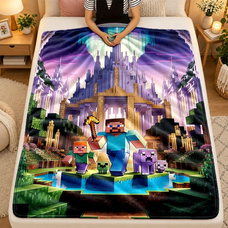 Flannel Blanketminecraft Warm Soft Throw Blanket for Indoor Sofa Bed Living Room Use