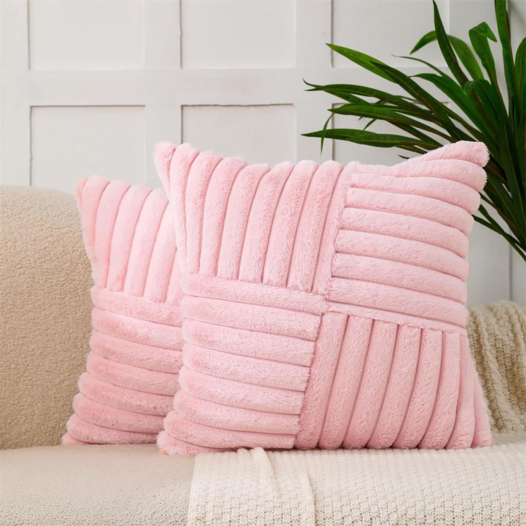Decorative Throw Pillowcase, Patchwork Design, 18 X 18 Inches, Soft Striped Throw Pillowcase, Suitable For Sofas, Beds, Living Rooms