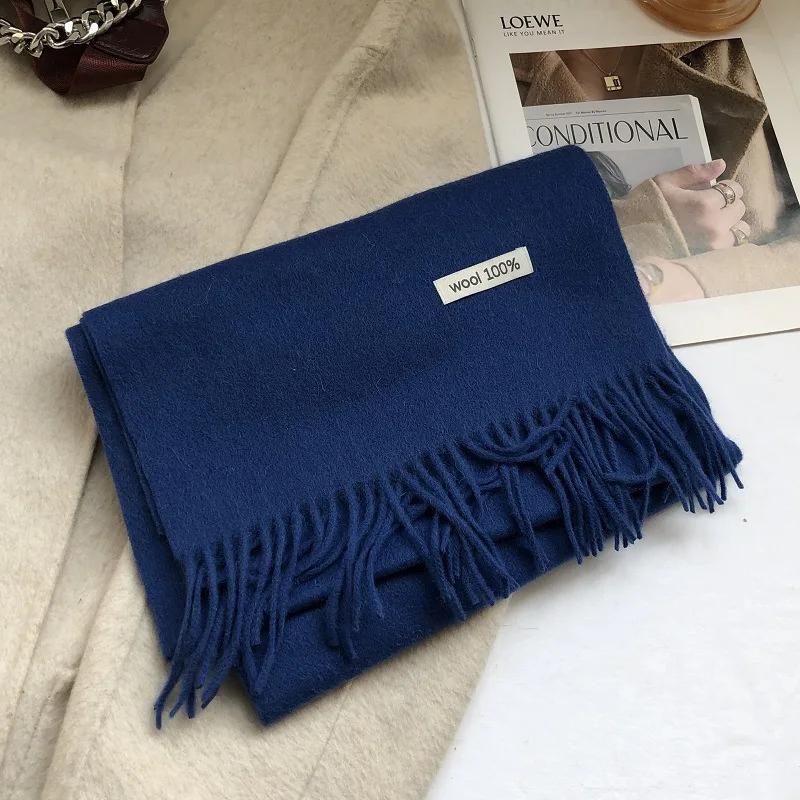 Ladies Wool 100% Australian Pure Wool Scarf Women Long Fringed Warm Cashmere Shawl Winter Thik Warm Knitted Neck Scarf Wrap
