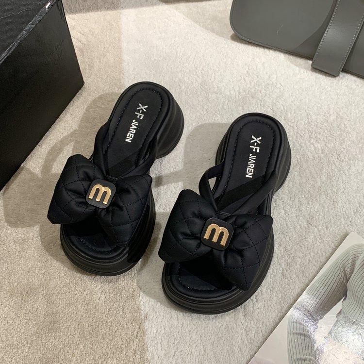 Fashion Summer Women's Slippers Designer Platform Slippers Fashion Bow One-Word Slipper 2025 New Casual Beach Slippers for Women Slides