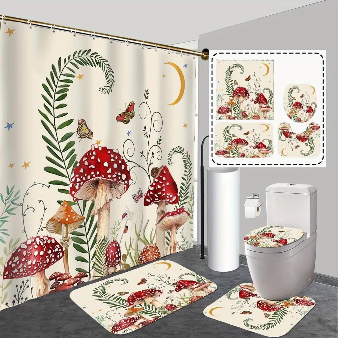 

Белая шторка для душа с милым принтом грибов, водонепроницаемая полиэстеровая занавеска для ванны для Нового года, Рождества, украшения душа, ванной комнаты 90x180cm