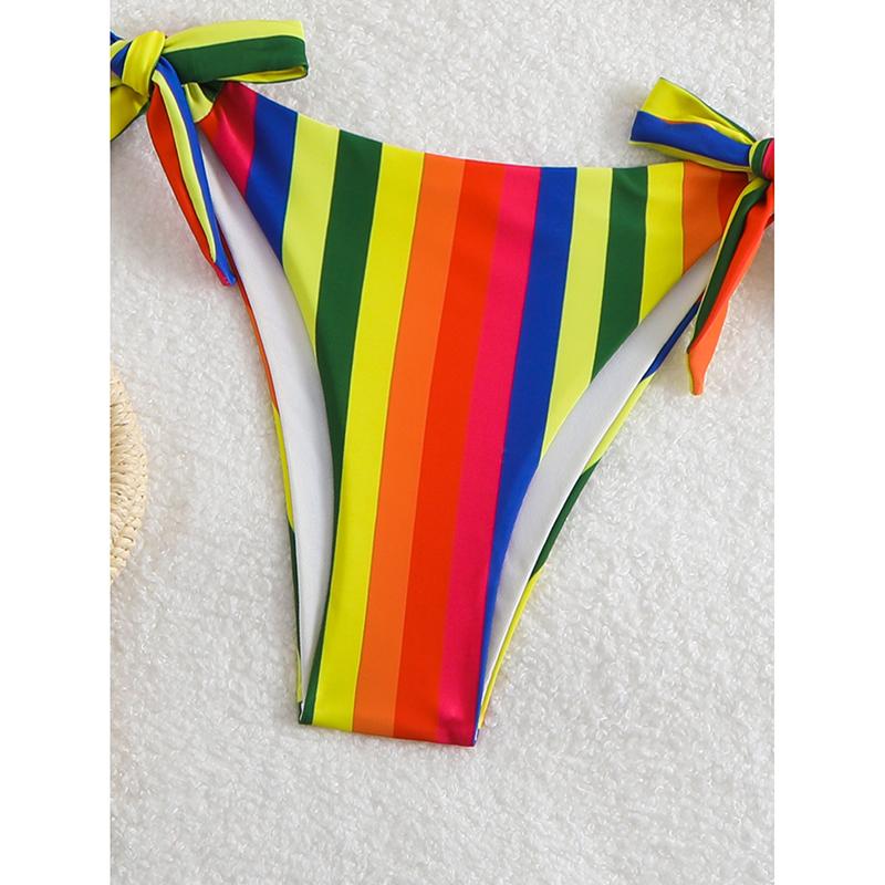 Regnbuestripet Bikinisett Dame Sommer Nytt Badedrakt Todelt Halter Snøring Badedrakt Mote Ermeløs Badeklær Strandklær