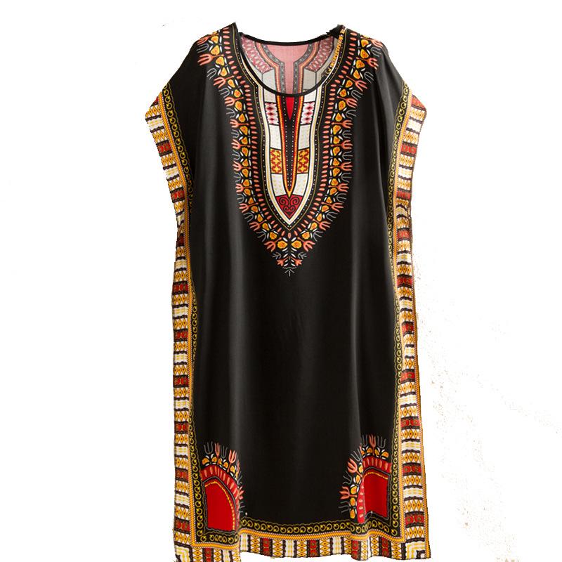 Summer Cotton Silk Loose Fit Mid-Length Bat Sleeve Dress for Women - Plus Size, Belly Covering, Slimming Beach Dress for Moms