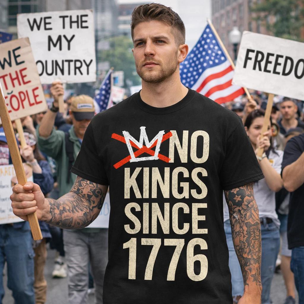No Kings Since 1776 tshirt Patriotic USA Graphic Tee Freedom Independence Shirt XL