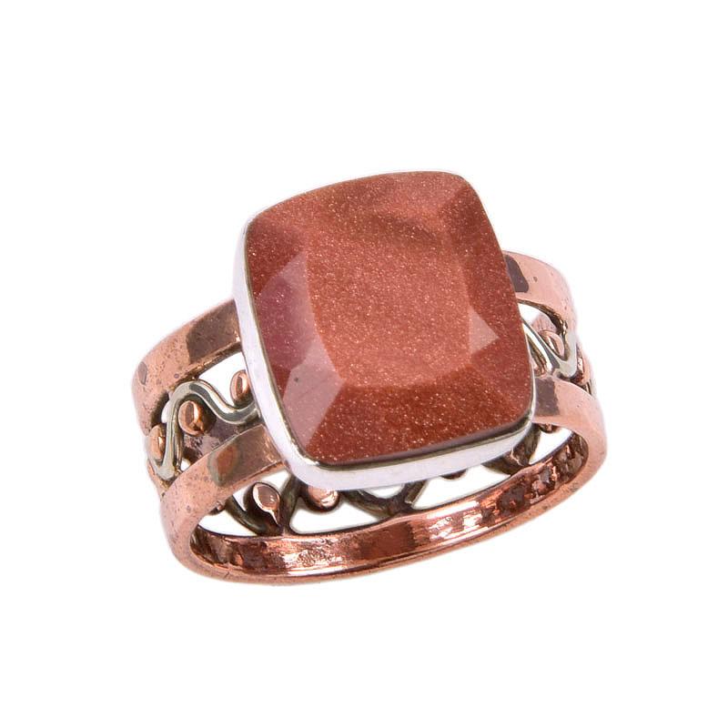 Natural Sunstone Gemstone 925 Solid Sterling Silver Gift Two Tone Ring S.7 U2b12