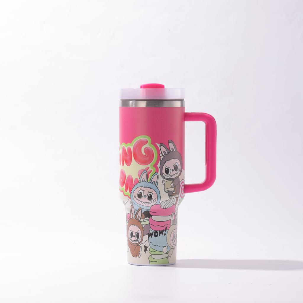 0oz Car Cup Thermos Cup Bingba Cup with Handle Strap Straw Cup
