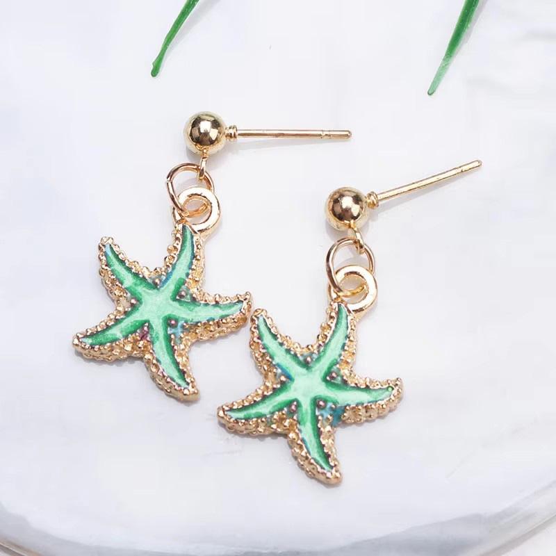 

New Enamel Starfish Earrings for Women Metal Star Dangle Earring Light Green Summer Beach Vacation Ear Zircon Party Gift