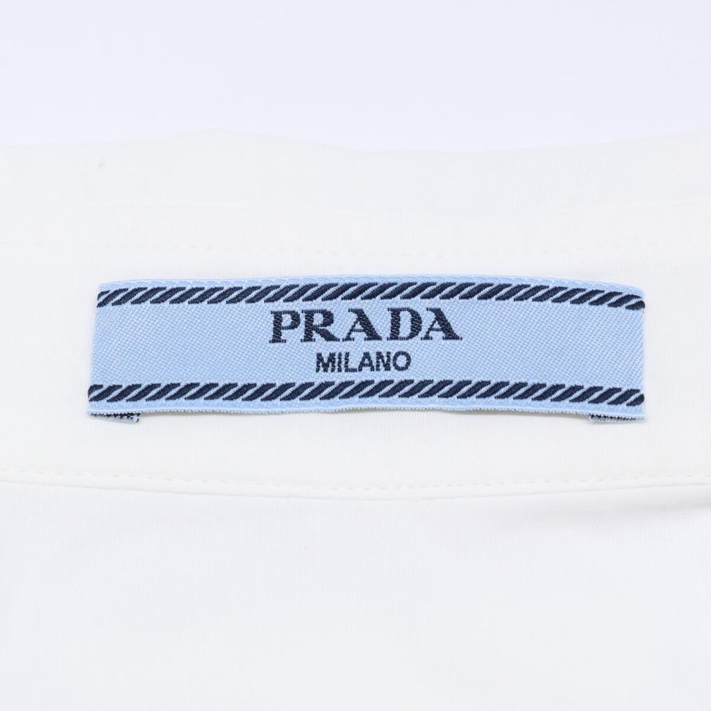 Prada P421E S201 White Cotton Triangle Logo Back Long Oxford Button-Down Shirt Tops 36 whiteUsed
