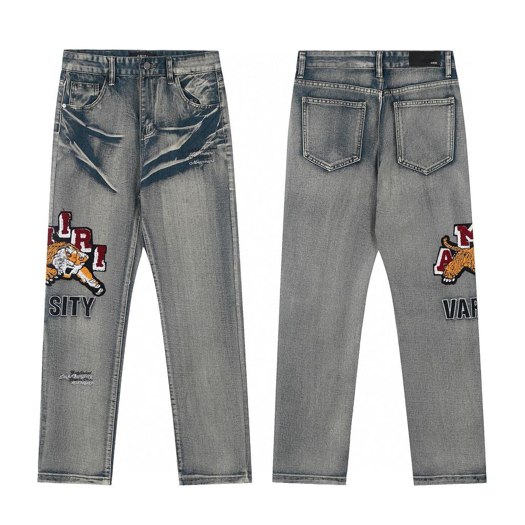 M15 Amiri Herren- und Damen-Jeans im amerikanischen Stil mit Stoffflicken, Löchern, Stickereien, lässige und modische High-Street-Hosen