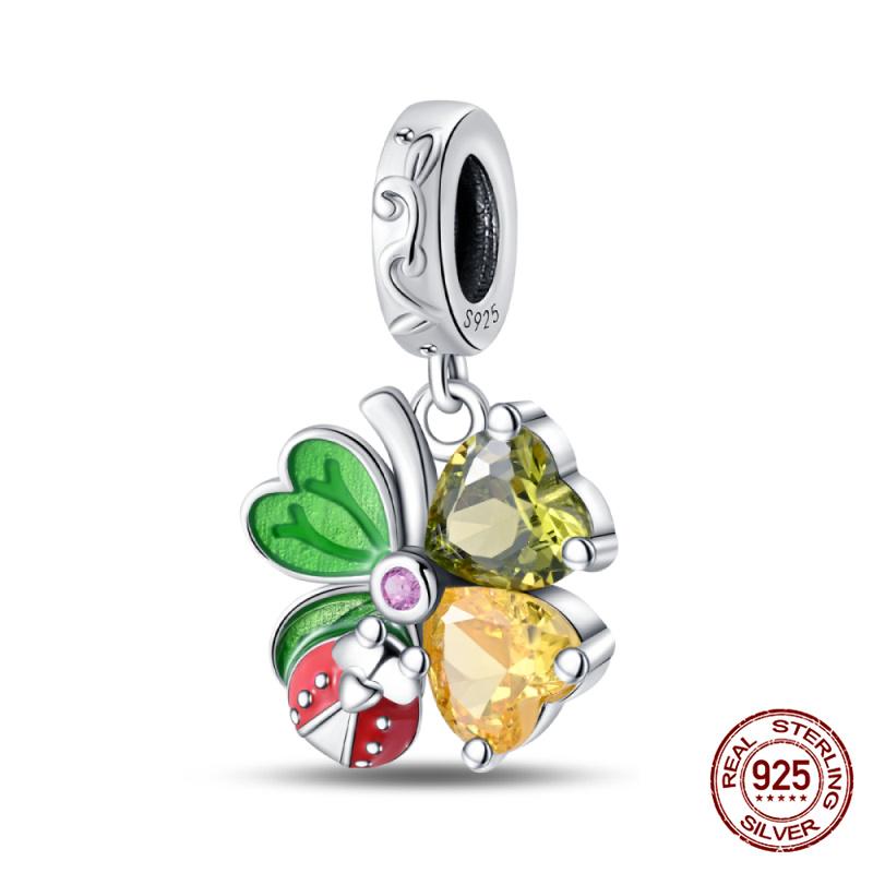 Charms Kupfer Glücksklee Serie Charms Perlen Passend für Damen 3 mm Original Armband Halskette DIY Exquisiter Schmuck Geschenke
