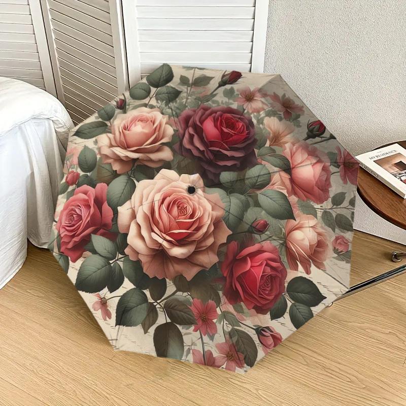 1pc Rose Floral Pattern Umbrella Design Automatic Opening and Closing Umbrella, High-quality Travel Umbrella, Lightweight and Portable, -79