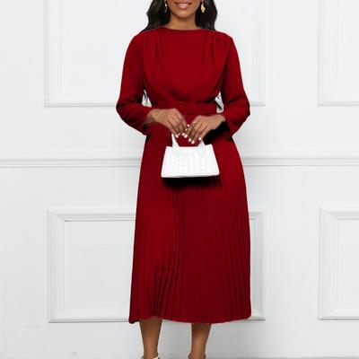 Women's New Temperament Elegant Pleated Commuter Solid Color Large Size Dress