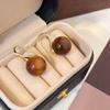 Elegant High-End Tiger Eye Stone Earrings: Retro Hong Kong Style Maillard Gradient with Ear Hooks – Autumn/Winter Luxury for Women