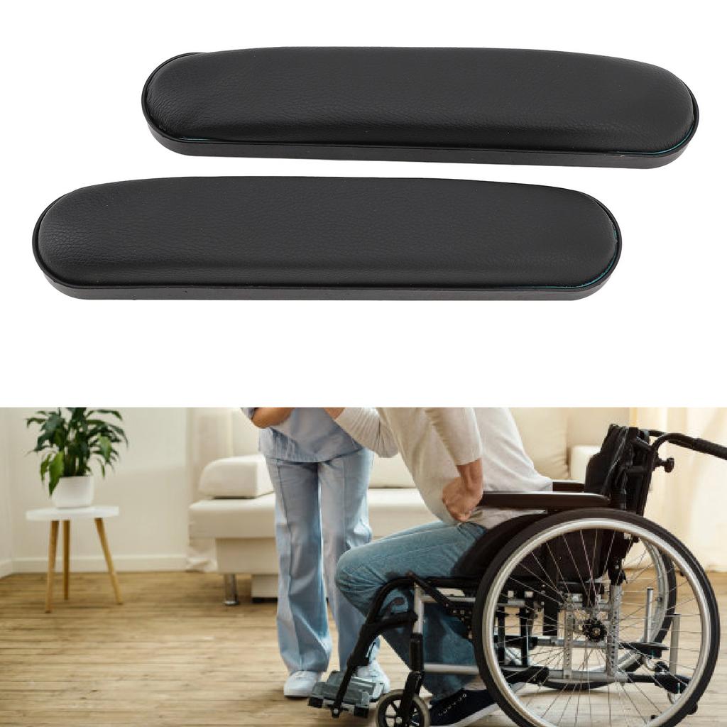 1 Pair Universal Wheelchair Arm Cushion Replacement PU Leather Soft Sponge Water Resistant Wheelchair Arm Rest Pads 10cm Hole Spacing