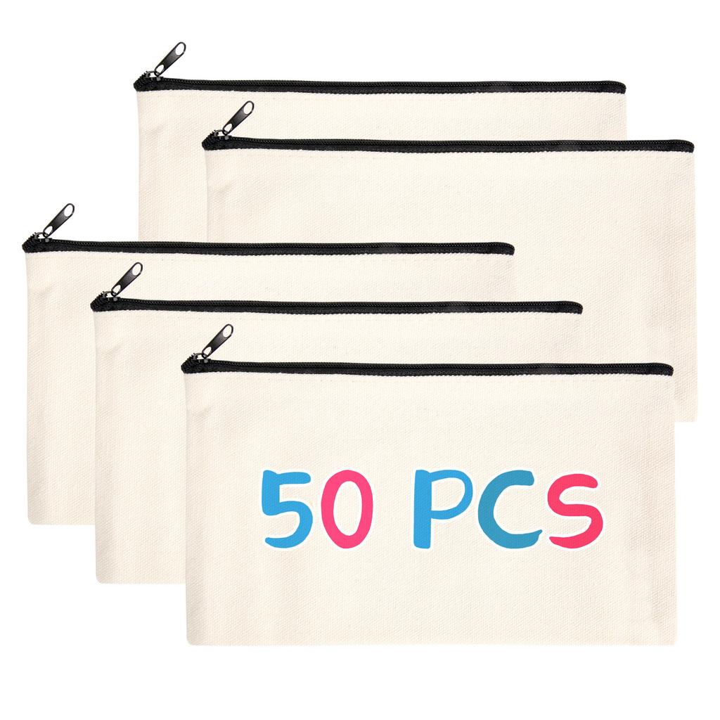 BHBL 50 st Canvas Dragkedjepåse Pennfodral Sminkväska Tom Påse DIY Hantverkspåse Sminkväska Sminkväska DIY Hantverk Skola