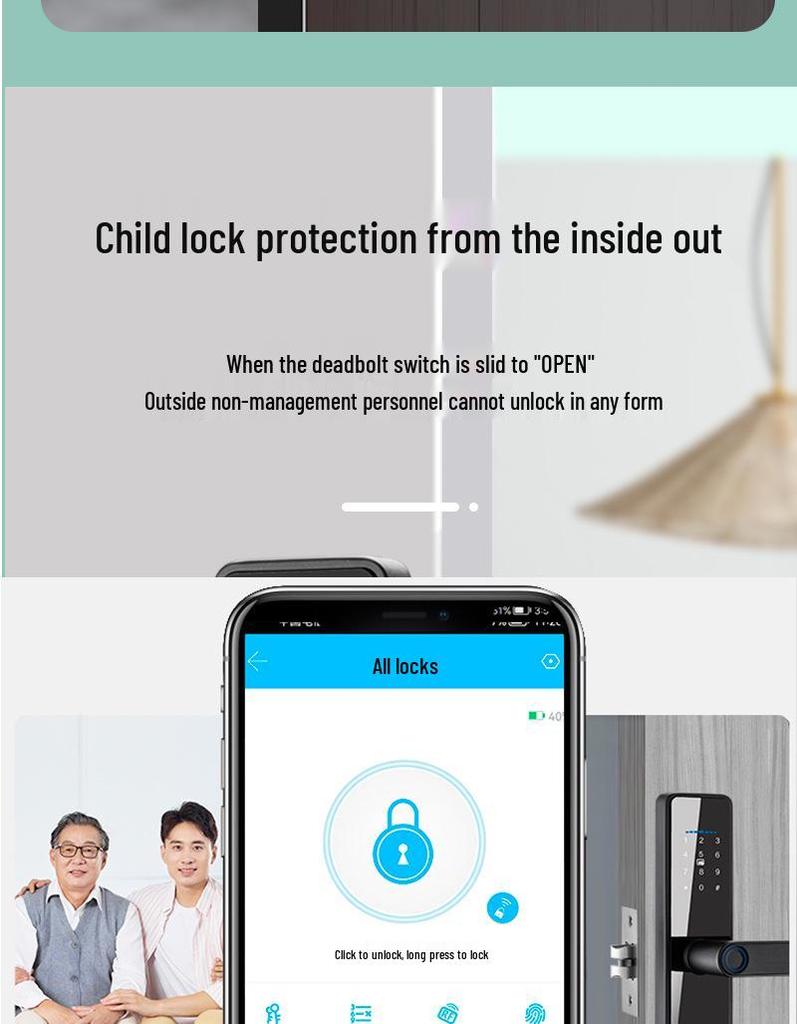 Smart Bluetooth Fingerprint Door Lock with WiFi and Password for Apartments and Homestays
