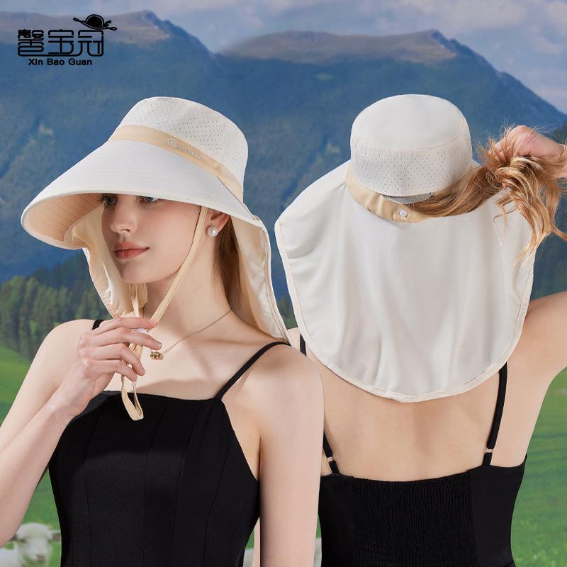 Summer large brim sun protection cap outdoor mountain riding UV protection sun hat breathable shawl neck bucket hat