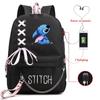 Stitch Lilo  Stitch USB Chain Webbing Backpack School Bag for Girls