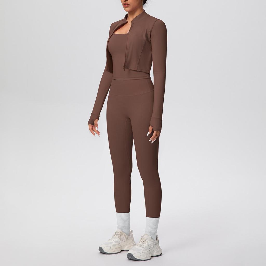 Solid Color Racerback Yoga Three-piece Set for Fitness & Running