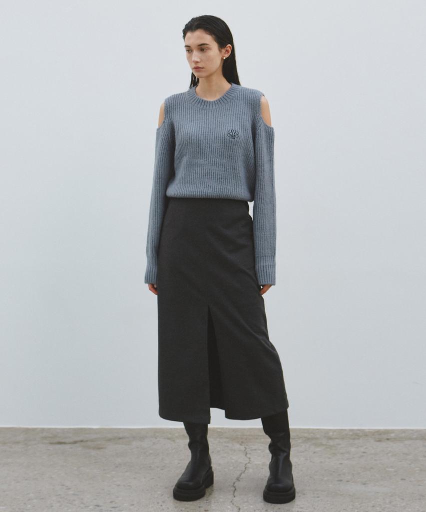 Nigaennikol Slit H Long Skirt_Charcoal