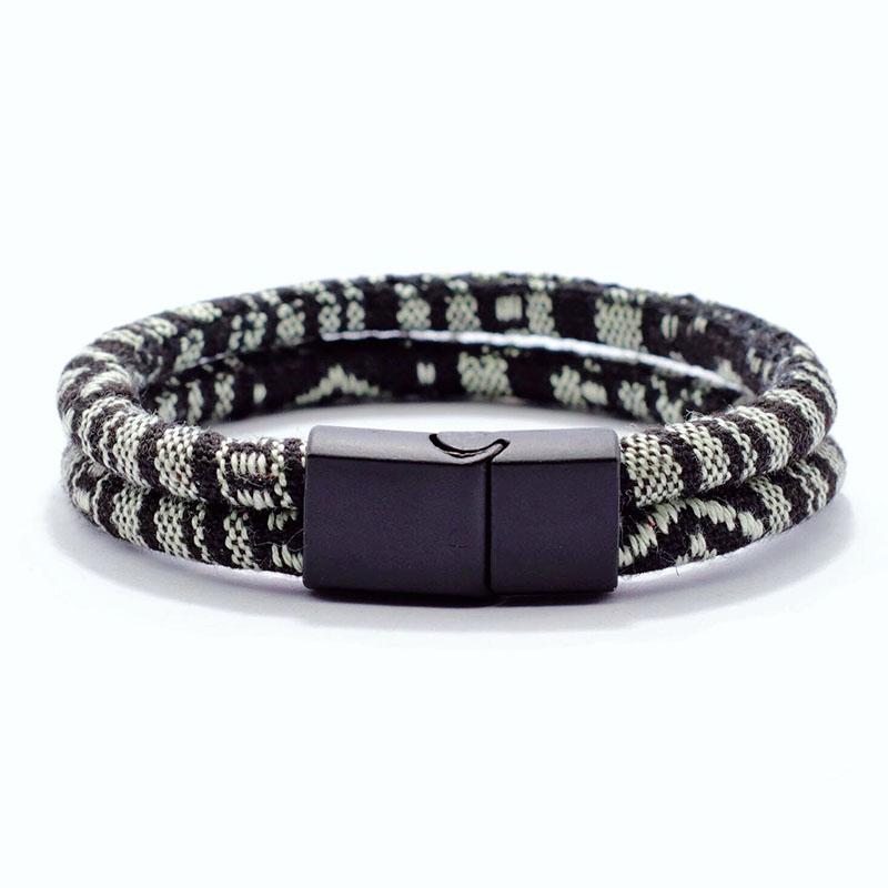Bohemia Double Layer Rope Bracelet Men Women Handmade Weaven Ethnic Fabric Magnetic Buckle Bangles Stylish Couple Leisure Joias