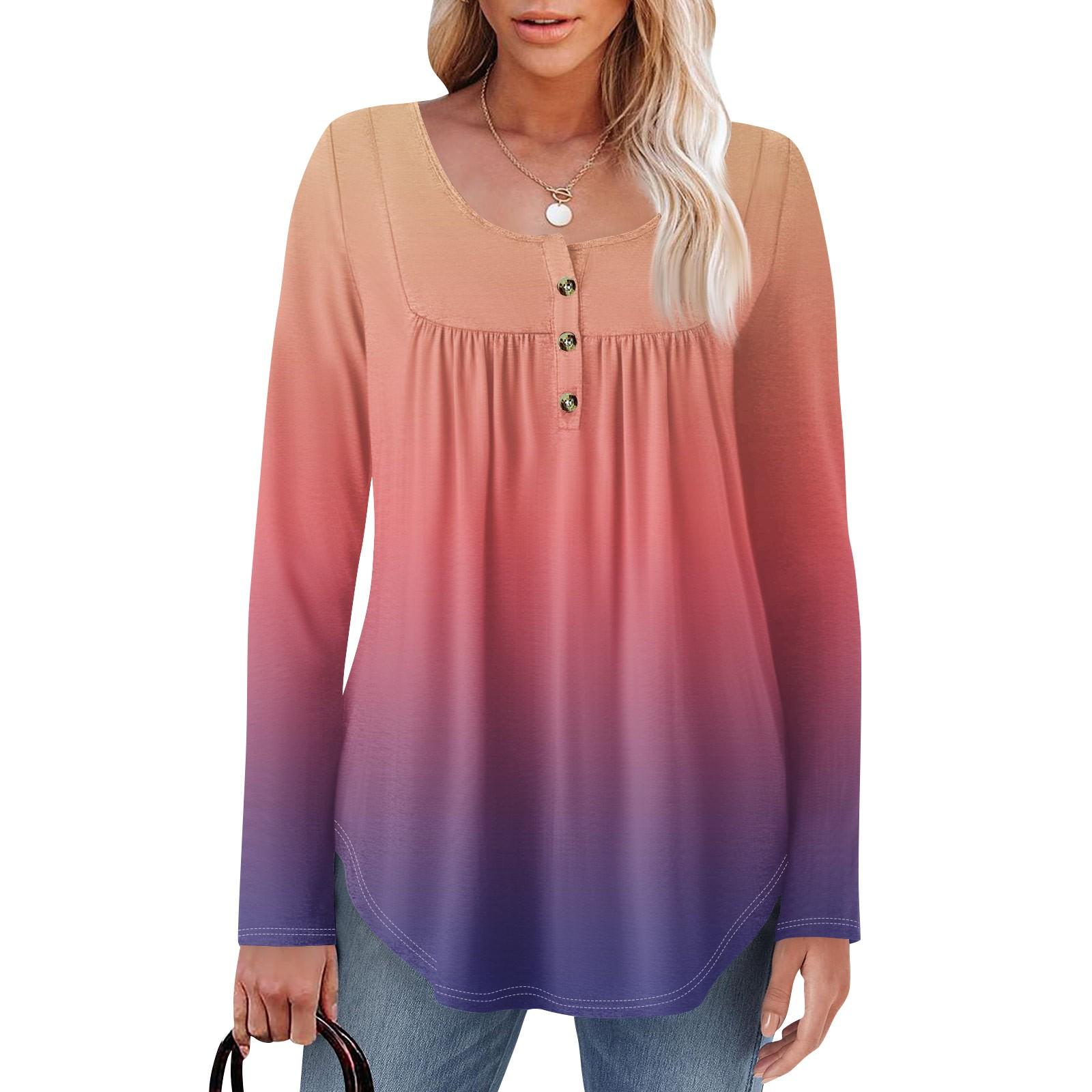 

Женская туника с длинным рукавом, свободные топы, повседневные топы оверсайз, плиссированная туника, застегивающаяся на пуговицы, повседневные женские топы с принтом S