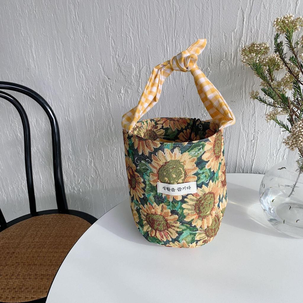 Ženy olejomalba ruční oběd box kbelík plátěná taška