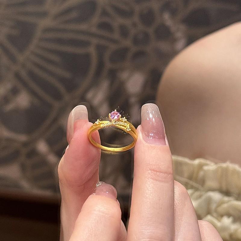 Gold-Plated Purple Zirconia Star Orbit Adjustable Ring for Women Adjustable Open Band