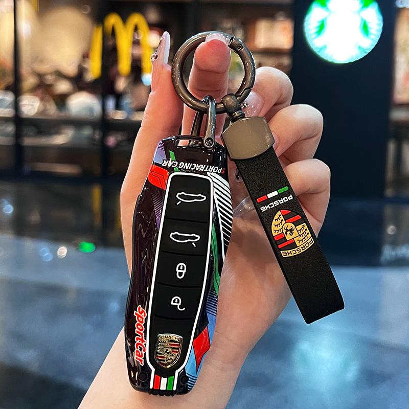 Funda de Llave de Coche Cubierta de Mando a Distancia Inteligente para Porsche Macan 718 Cayenne Panamera 911 Taycan Llavero MARTINI Accesorios de Estilo para Coche