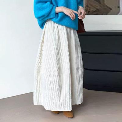 Jupe plissée décontractée taille haute mi-longue pour femme ample vintage couleur unie simple jupes printemps polyvalentes vêtements quotidiens