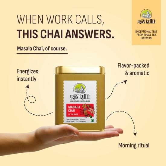 Iron Kettle Masala Chai | Premium Assam CTC Tea Blended With Natural Spices For Strong  |From Small Tea Growers | 25 Tea Bags