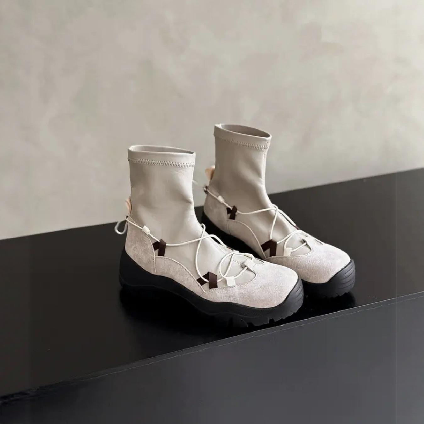 

Функциональные ботинки | Ретро Толстая подошва Перекрестные ремешки Универсальные Повседневные Балетные Спортивные Британские Эластичные Облегающие Ботинки Женские 40