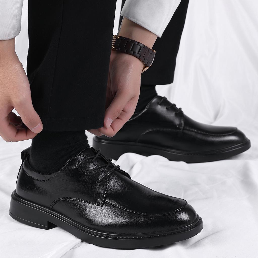 Spring and Autumn Leather Single Business Dress Leather Shoes Men's Casual Martin Shoes Inner Height Increase British Tooling Cotton Shoes Tide