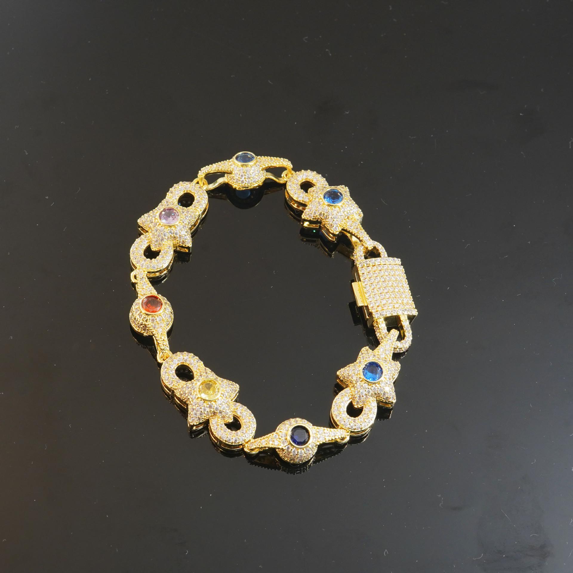 YYN Jewelry European American Hip-Hop Copper Inlaid Colorful Zircon Infinity Symbol Link Chain Necklace