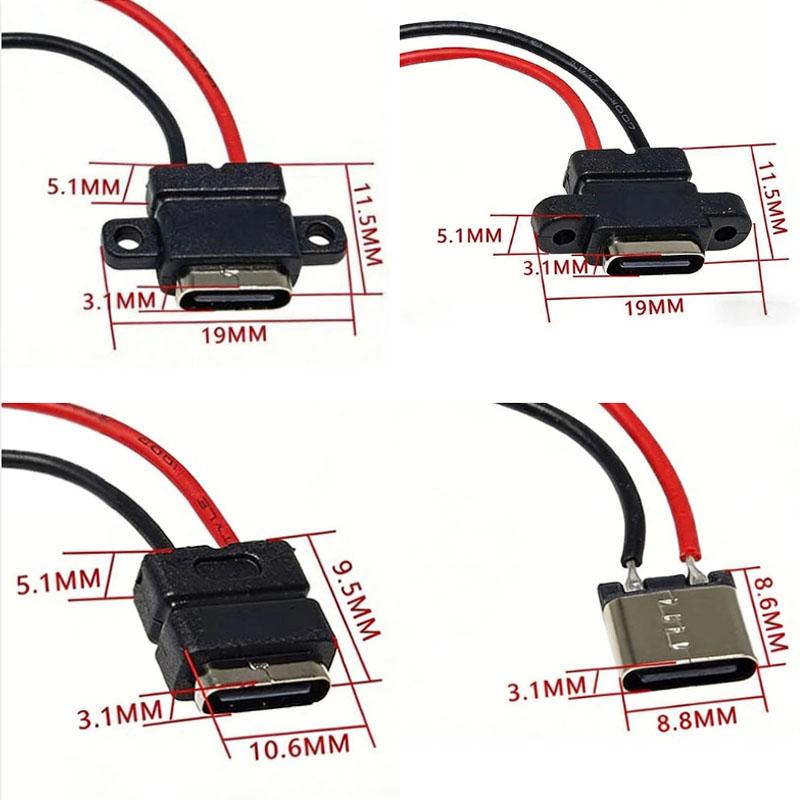 1-10PCS Type C 2 Pin Waterproof Female USB C Socket Port With Screw Hole Fast Charge Charging Interface USB Connector with cable