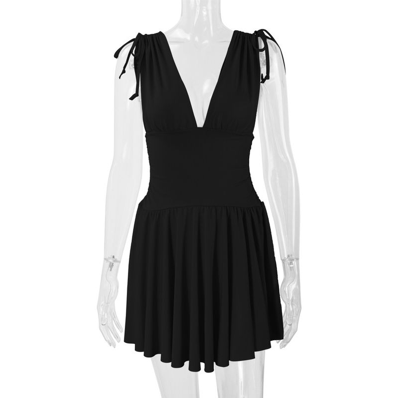 

Women s Ins Sleeveless Deep V-neck Slim-Fit Waist Party Skirt Black L