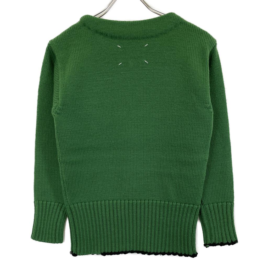 Maison Margiela Green 100% Wool Boat Neck Long Sleeve Knit Tops S greenUsed