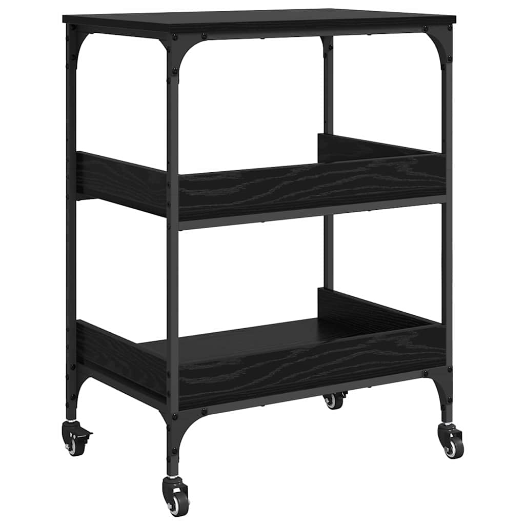 Kitchen Trolley Black Oak Effect 60 X 41 X 80.5 Cm