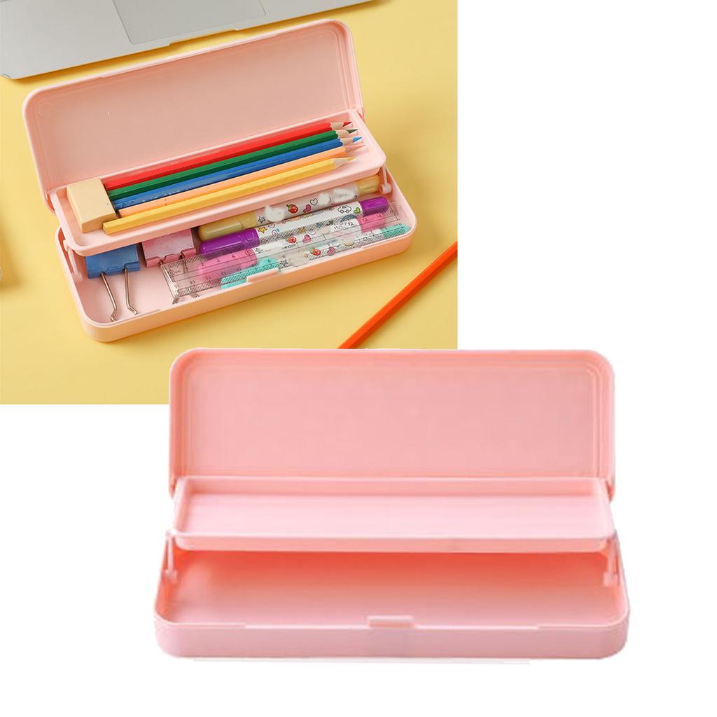 Doppelschichtige Schreibwarenbox in reiner Farbe mit großer Kapazität, Palstic Pencil Stationery Organizer Case