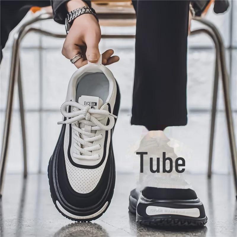 2024 Men's Low-Top Thick-Soled Height-Increasing Skateboard Shoes - Leather Sports Casual Dad Shoes