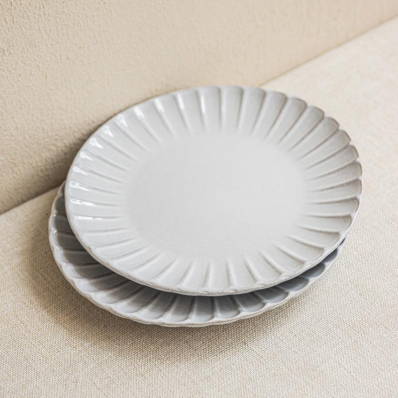 Solid Color Relief Petal Plate, Simple Tableware Plate, Ceramic Plate, Household Vegetable Plate, Pasta Plate, Steak Plate, Dinner Plate