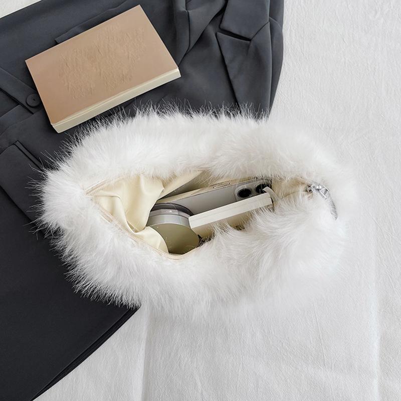 Yogodlns Candy Color Furry Dumpling Shoulder Bag Niche Design Pearl Chain Underarm Crossbody Bag Trendy Y2K Mini Handbag For Women