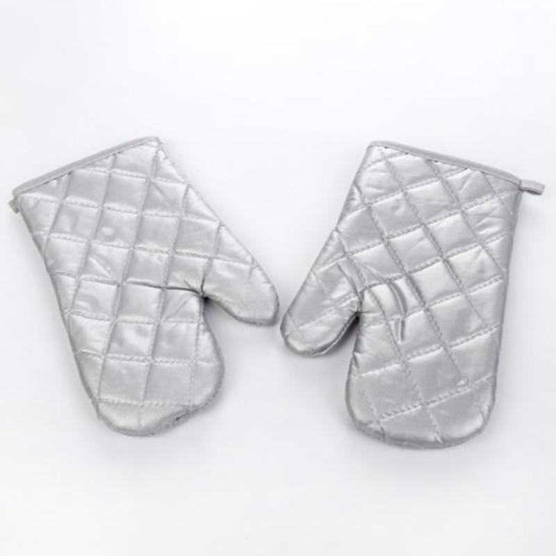 Silver-Coated Quilted Cooking Mittens with Anti-Scalding and Wear-Resistant Features