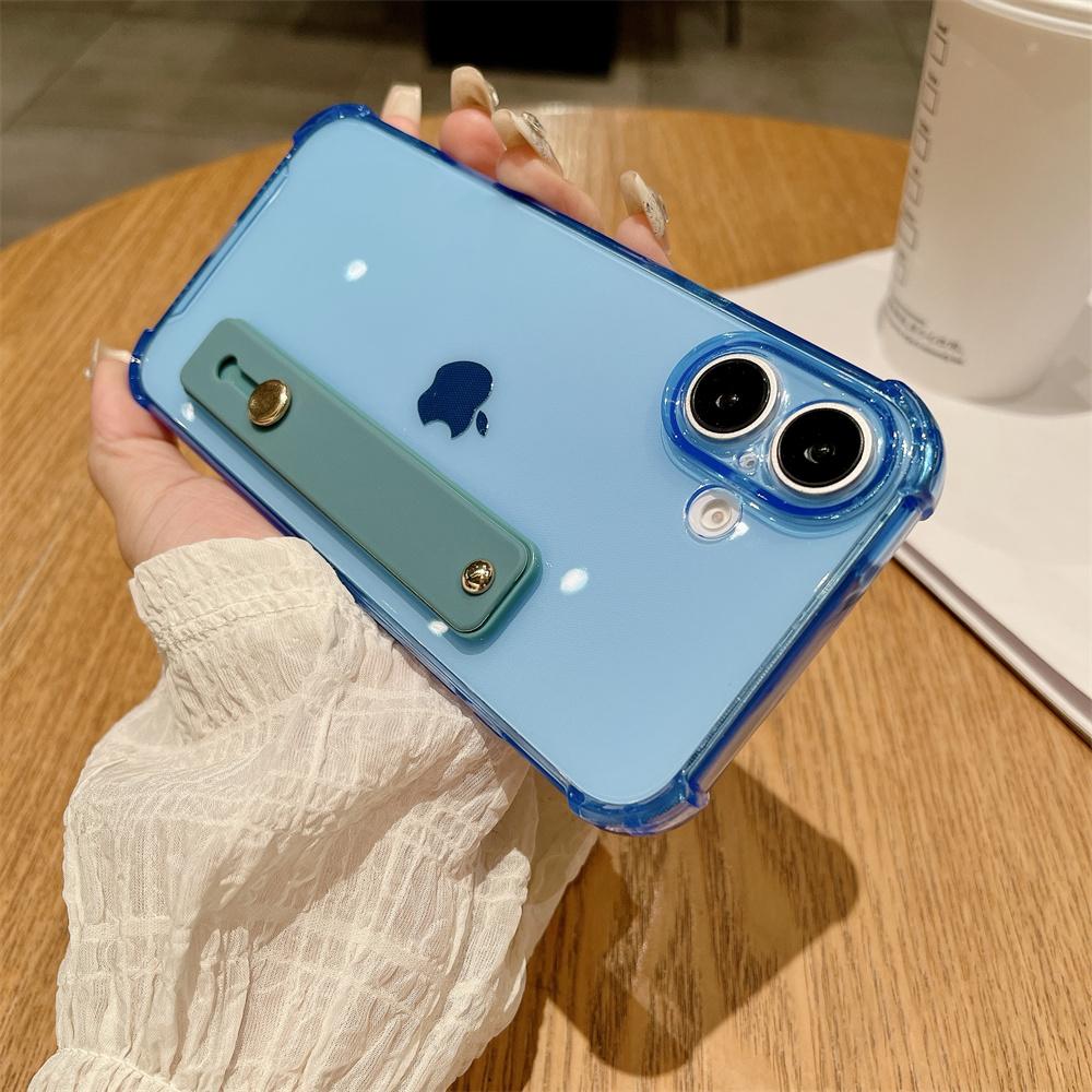 Transparent Bumper Wrist Strap Grip Case For iPhone 16 15 14 13 12 11 Mini Pro Max Plus XR XS X 7 8 SE Shockproof Cover