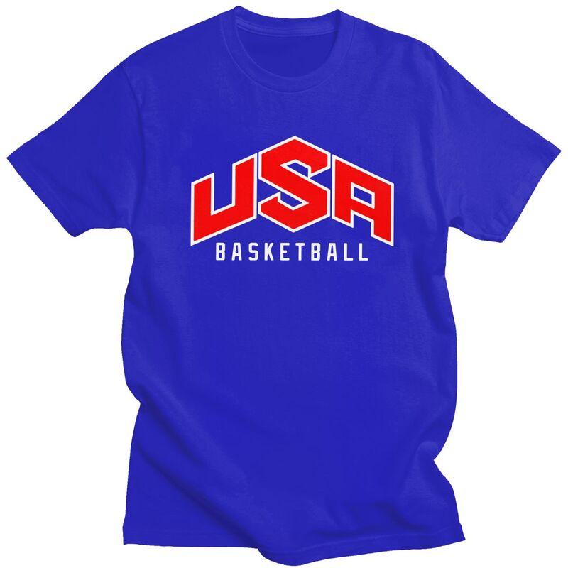 Male USA Basketball T Shirts Round Neck Pure Cotton Short Sleeve TShirt Casual Loose Fit Streetwear Clothes